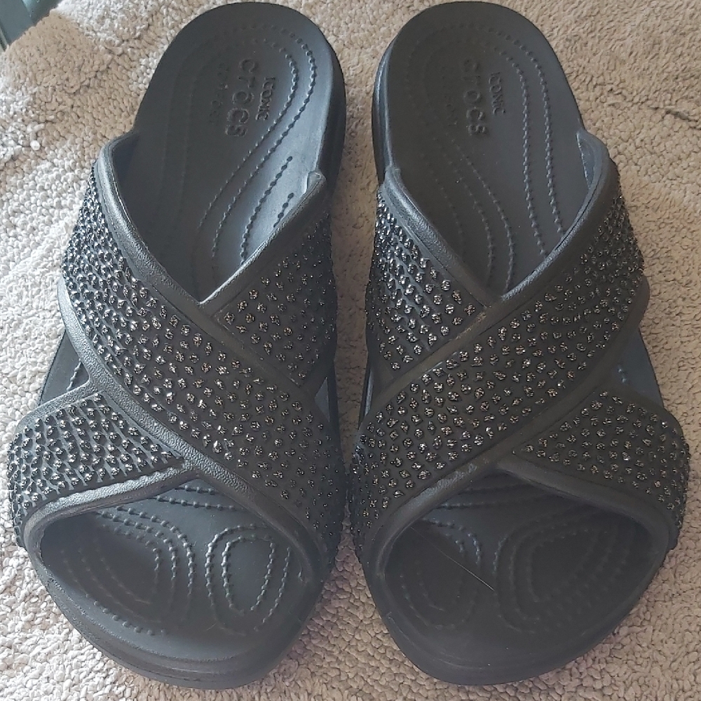NEW CROCS Women's  Black Embellished Sandals  W11 - Payment with PAYPAL ONLY